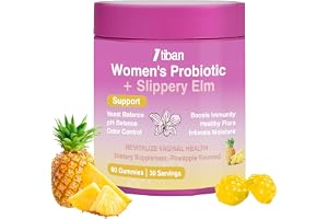 Itiban Feminine Vaginal Probiotics Gummies, Supports pH Balance & Digestive Health, Slippery Elm for Women, Suagr-Free, Veagn, Pineapple Flavor, 60 Count