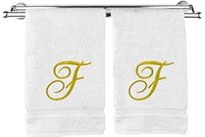 BC BARE COTTON Monogrammed Hand Towel, Personalized Gift, 16 x 30 Inches - Set of 2 - Gold Embroidered Towel - Extra Absorbent 100% Turkish Cotton- Soft Terry Finish - for Bathroom, Kitchen and Spa- Script F White