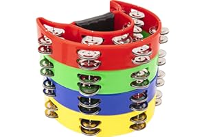 SZLYYDS 4 Pack 9" Tambourines for Adults, Tamborines Musical Instrument for Adults Church, Double Row Tambourine 20 Metal Jingles Hand Held Percussion Drum, Half Moon Handheld Tambourine