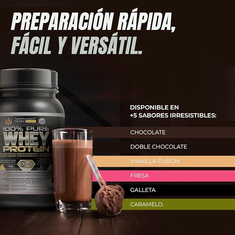 Whey Protein | Proteína Whey pura con Colágeno + Magnesio | Mejora tus entrenamientos | Protege y aumenta la masa muscular | 1000g de proteína (Chocolate)