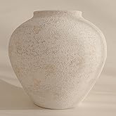 SilkSerenade Large White Round Vase for Flowers &amp; Table Centerpieces - 11 Inch Rustic Textured Earthy Stone Look, Matte Big Vessel Decorative Arina Modern Farmhouse Wabi Sabi Decor Living Dining Room
