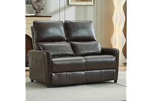 DRMBOOK RV Loveseat Recliner Sofa, Leather Double Wall Hugger Reclining Sofa, Home Movie Theater Seating Chair with Cup Holder, 2 Person Push Back Recliner for Living Room, Red & Brown