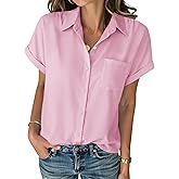 Zeagoo Womens Button Down Shirt Short Sleeve Blouse V Neck Dressy Casual Business Work Tops with Pocket S-XXL