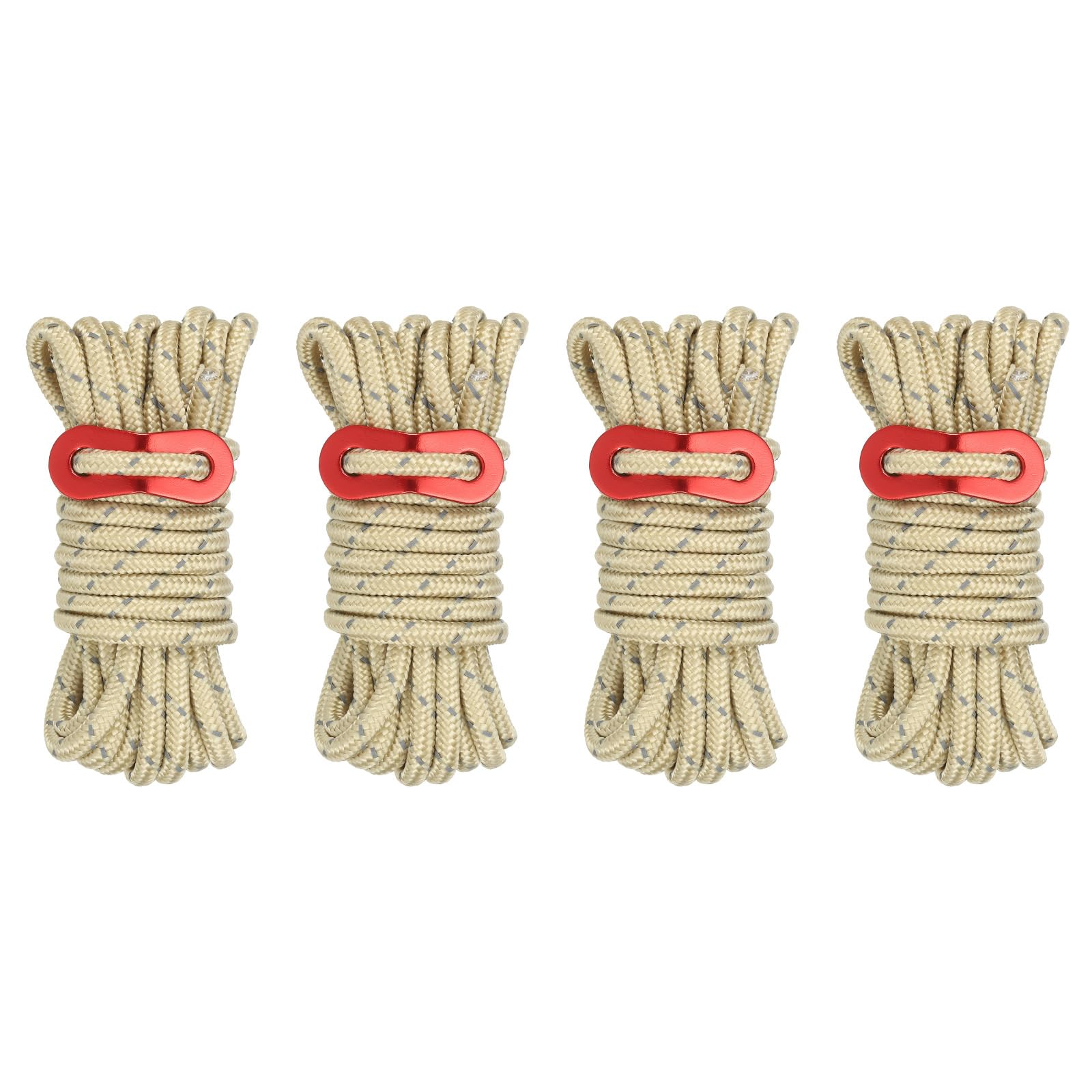 PATIKIL 5mm Tent Rope, 4 Pack 13ft Reflective Guyline Cord Tied Downs Rope Paracord Cord Camping Ropes with Red Aluminum Cord Adjusters for Camping Hiking Tent, Khaki