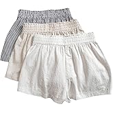WDIRARA Women's 3 Pack Linen Shorts Elastic Waist Comfy Soft Lounge Shorts