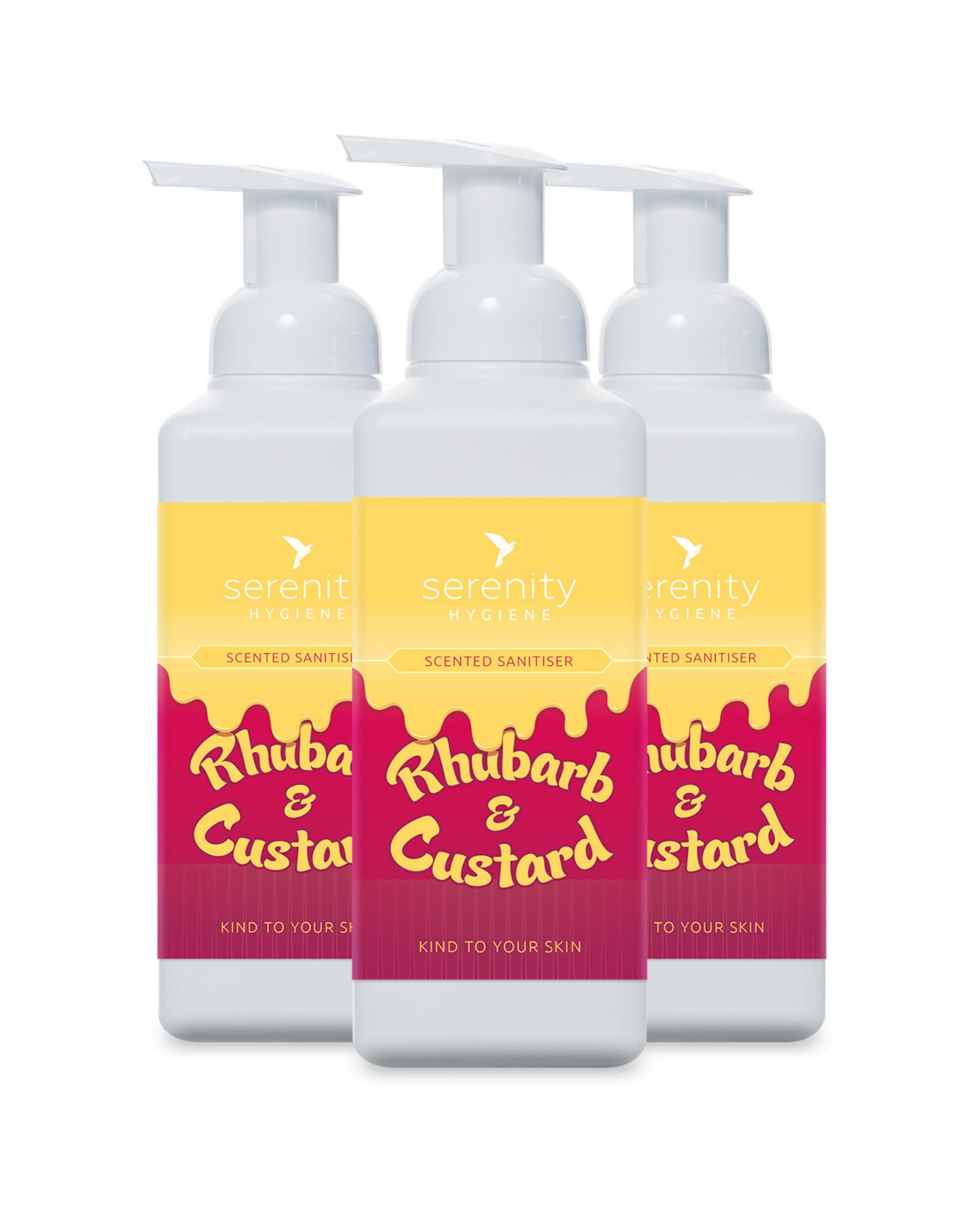 Hand Cleansing Sanitiser Foam, No Alcohol Foaming Hand Sanitizer Dispenser - Rhubarb & Custard - 500ml Pack of 3