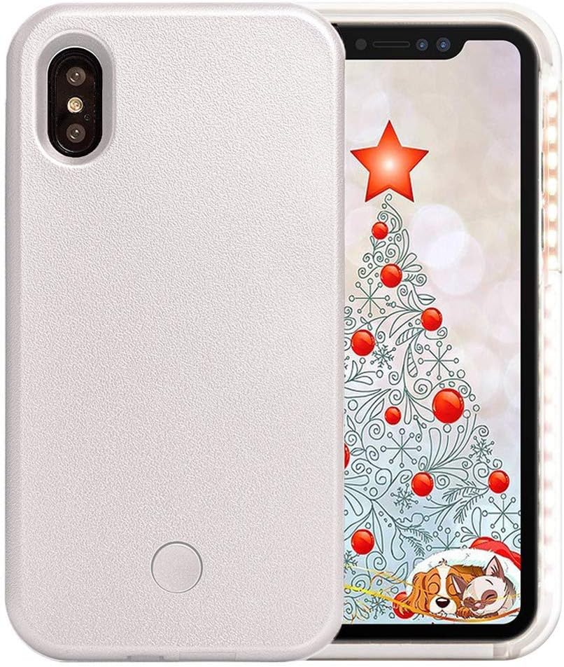 PHILIPOUS Compatible for iPhone X case, iPhone Xs Case, LED Illuminated Selfie Light, [Rechargeable] Cell Phone Cover Light up Phone case Flashlight Case(White, iPhone X/XS case)