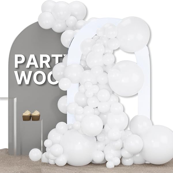 PartyWoo White Balloons 155pcs Different Sizes Pack of 18 12 10 5 Inch Matte White Latex Balloon Arch Kit Garland for Wedding