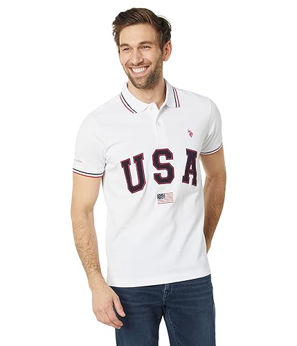Polo Slim Fit USA Applique Flag Print Knit Polo Shirt