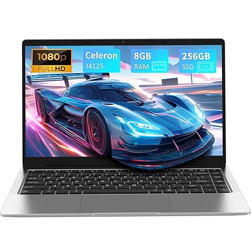 Auusda 14" FHD Laptop, 8GB DDR4 RAM 256GB SSD, J4125 up to 2.9GHz, 1920×1080 IPS Display, 5G WiFi Bluetooth, for Home Office Student Use, Slim Portable Notebook - Silver,USB3.0,USB2.0