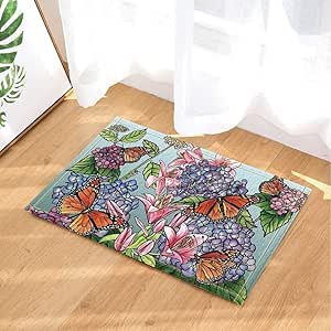 Alfombra de baño con diseño gótico #90 de Flores Rojas, Hojas Verdes