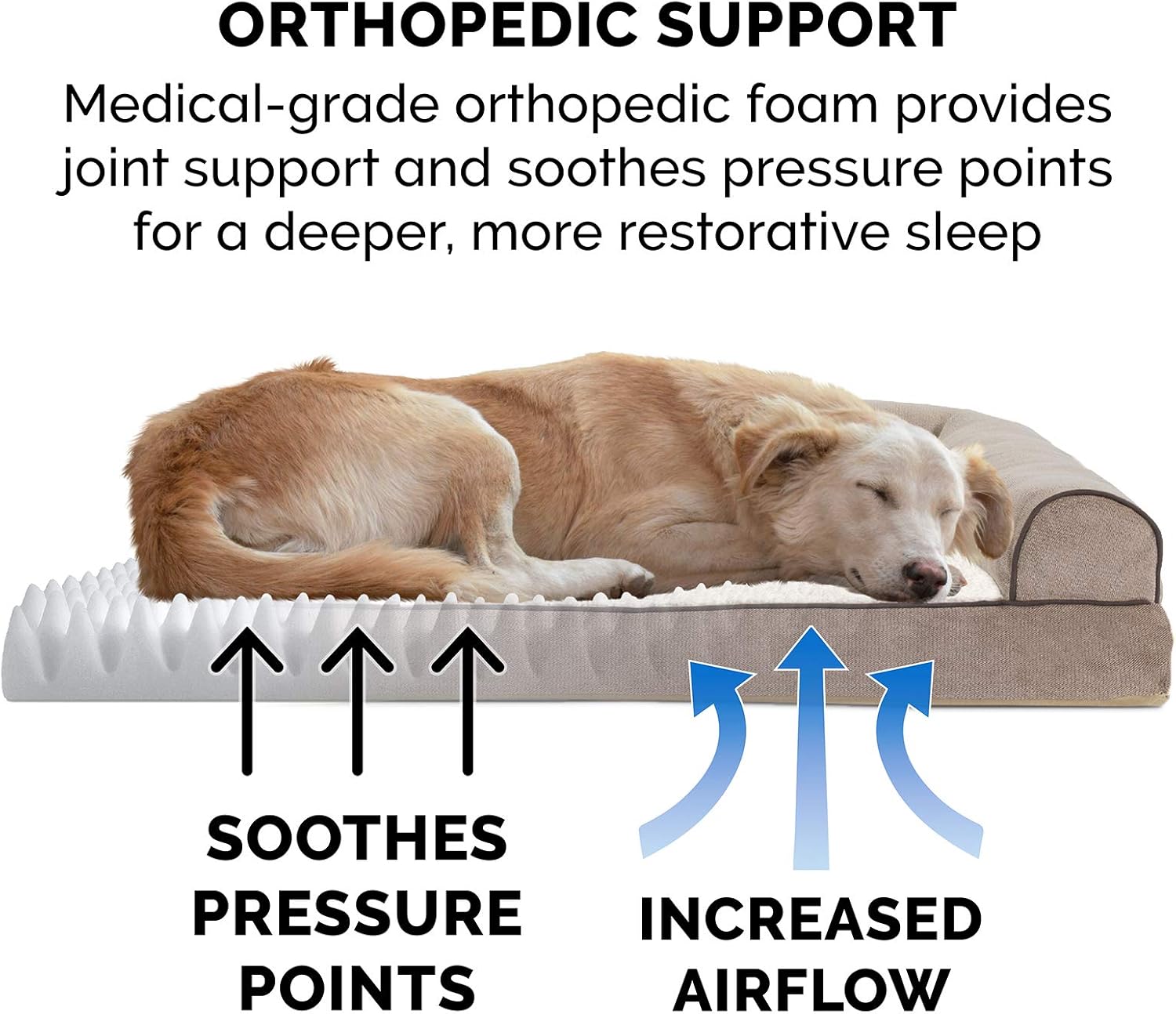 Furhaven Pet Dog Bed - Orthopedic Faux Fleece and Chenille Soft Woven Traditional Sofa-Style Living Room Couch Pet Bed with Removable Cover for Dogs and Cats, Cream, Small : Pet Supplies