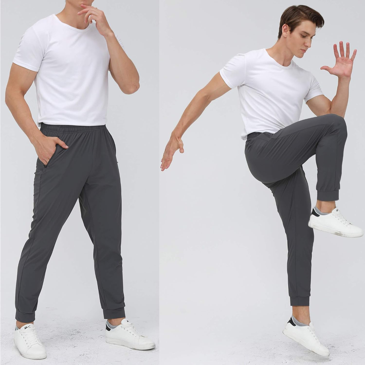 YOIYEN Men's Hiking Joggers Quick Dry Light Workout Running Sport Pants Training Gym Sweatpants with Zipper Pockets: Clothing