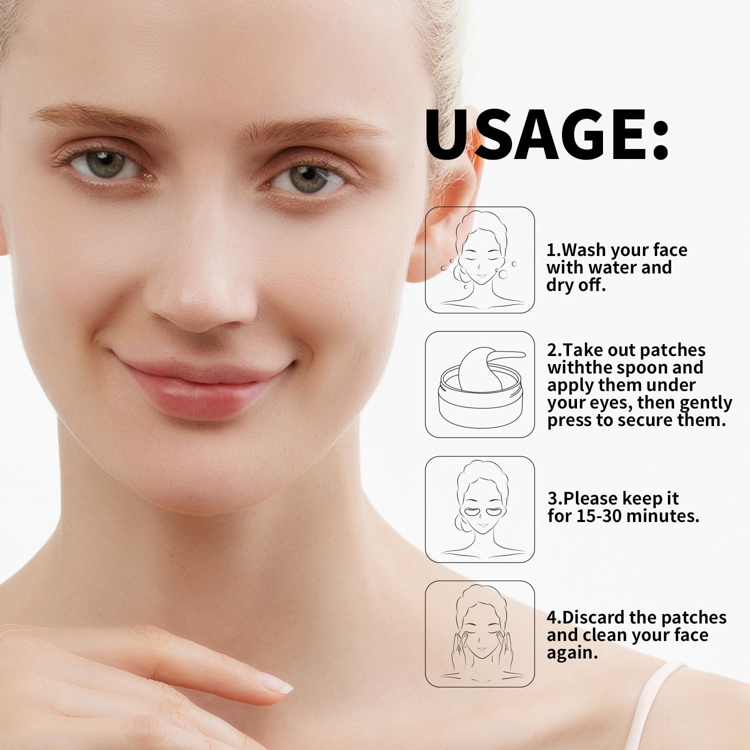 ROUSE Snail Extract Collagen Under Eye Patches with Hyaluronic Acid Anti-Aging Eye Mask Under Eye Bags Dark Circle Removal Moisturizing Repairing Friming Eye Gel Treatment Mask-60pcs