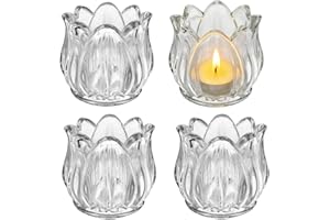 4 Pcs Glass Tealight Candle Holder Set Decorative Small Vintage Tea Lights Candle Holders Tulip Crystal Glass Votive Candle H