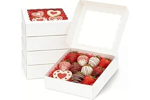 XINHPKGG 30pcs Pie Boxes 8x8x2 Inch Bakery Boxes with window Cookie Box Treat Box for Macaron Dessert Chocolate Covered Straw