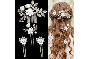 BOYIVI 4 Pieces Wedding Flower Hair Pins Pearl Rhinestone Bridal Hair Combs Vintage Hair Forks Wedding Hair Accessories Headpiece Hair Clips for Brides Bridesmaids Women and Girls (White)