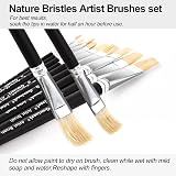 Genixart 9 Pcs Artist Paint Brush Set Flat Natural White Hog Bristle view 2