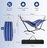 VonHaus Hammock with Stand Freestanding 1 Person Blue Stripe PolyCotton view 9
