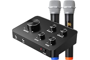 Rybozen Wireless Microphone Karaoke Mixer System, Dual Handheld Wireless Microphone for Karaoke, Smart TV, PC, Speaker, Amplifier, Church, Wedding - Support HDMI, AUX In/Out
