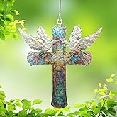 Christian Gifts for Women - Memorial Gifts - Cross Decor – Textured Acrylic Suncatcher Hanging Decoration – Cross with Doves for Window, Tree, Religious Gifts, Gifts for Mom Girl (Textured Suncatcher)