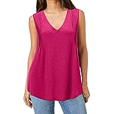 7th Element Plus Size Tank Tops for Women 2025 Loose Fit V Neck Summer Pleated Sleeveless Flowy Dressy Shirt Camisoles Tunic
