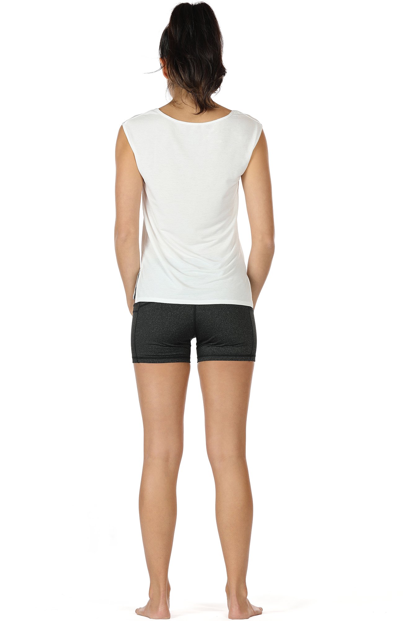 icyzone Yoga Tops Activewear Sleeveless Workout Running Shirts Flowy Tank Tops for Women (L, Black/White)