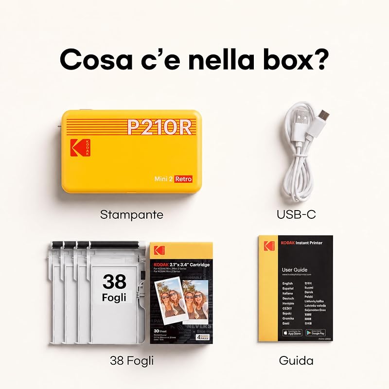 Mini 2 Retro 4PASS Stampante Fotografica Portatile (5.3x8.6cm) + Pacchetto con 38 Fogli, Bianco