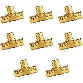 WiseWater 8 Pcs PEX Fittings 3/4 Inch, 3/4 inch Tee Brass Fittings, Barb Crimp PEX Pipe Fitting for PEX Pipe Plumbing Project