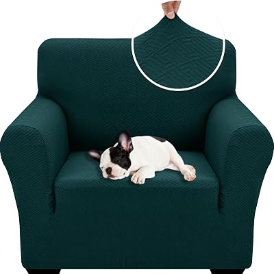 XINEAGE 1 Seater Stretch Jacquard Armchair Cover Blackish Green