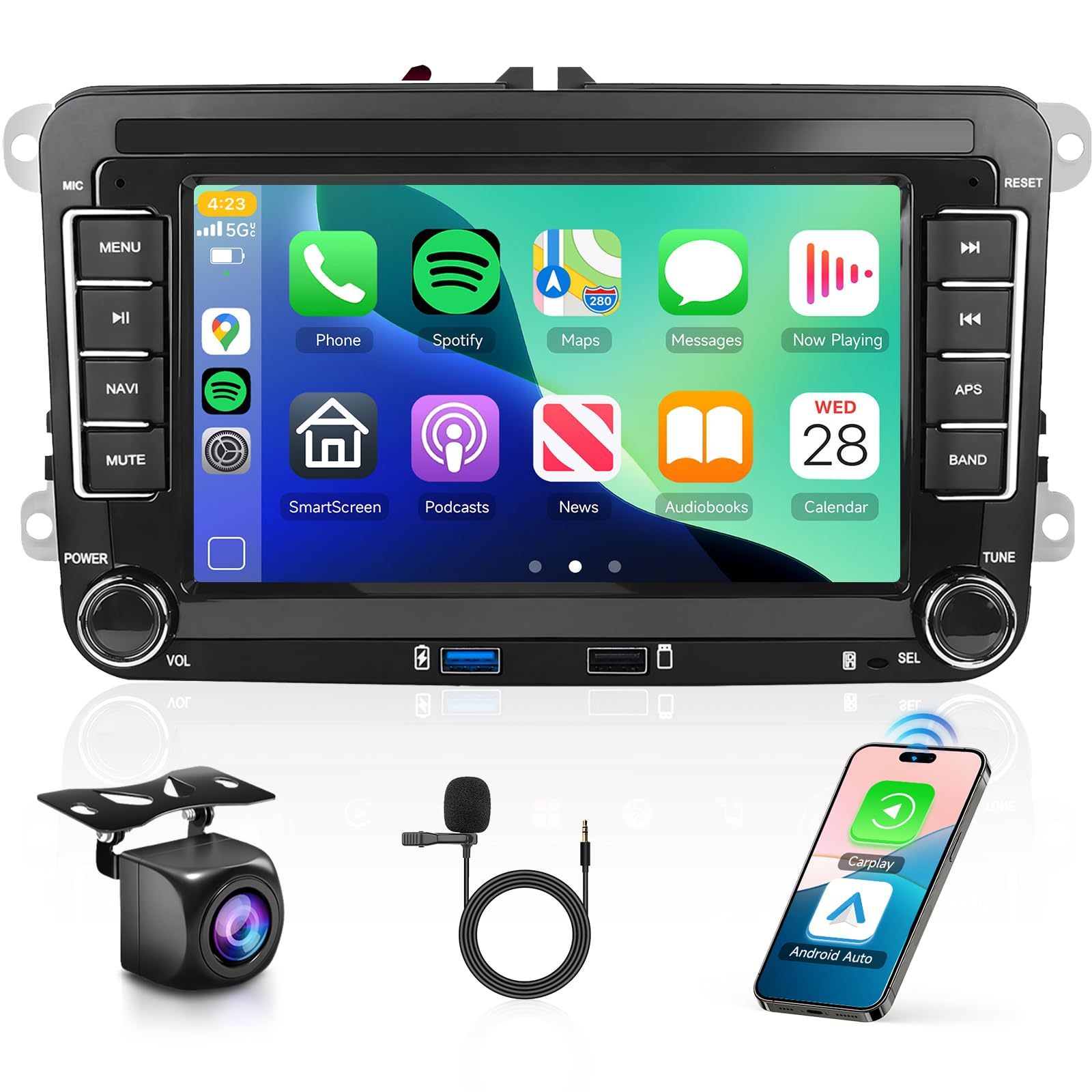 Photo 1 of 2G+64G Android for VW Jetta Seat Passat Tiguan CC Golf Skoda Double Din Car Stereo with Wireless Carplay/Android Auto 7 Inch HD Touchscreen Head Unit GPS WiFi Bluetooth SWC FM Backup Camera Dual Mic