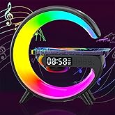 FuyoSegen Wireless Speaker Charger Light,LED Bedside Lamp 4-in-1 Alarm Clock,Mood Light,Speaker & Wireless Charger,G-Shaped Atmosphere Lamp RGB Colour Changing Lamp for Bedroom,Birthday Gifts(Black)
