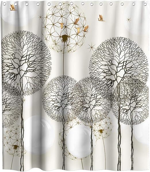 Amazon Com Geometric Dandelion Shower Curtain Thistle Gold Bird Cloth Fabric Cloth Bathroom Decor Set With Hooks Waterproof Washable 72 X 72 Inches Grey Kitchen Dining