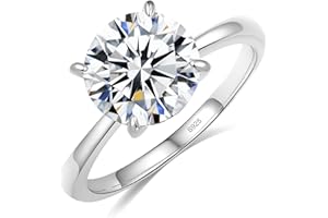 Aurora & Fiori 1/2/3/4 CT Round Moissanite Engagement Ring for Women, D Color VVS1 Solitaire Moissanite Ring S925 Sterling Silver with 18K Yellow/White Gold Plated