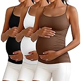 Ficerd 3 Pack Women's Maternity Tank Top Camisole with Adjustable Straps Comfort Tops Side Ruched Stretch Soft Shirts