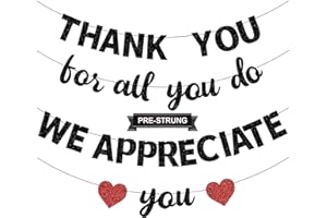 Gifloon Thank You for All You Do We Appreciate You Banner, NO-DIY Glitter Party Decorations for Administrative Professional Day, Staff Nurse Doctor Teacher Appreciation Party Supplies, Black