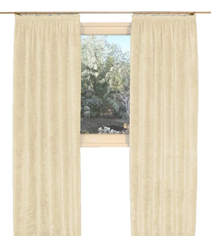 Wirth Thermovorhang Vorhang Grönland A, Thermo-Chenille Kräuselband, Schwere Qualität 330g/qm, Einzelschal, 180/134 cm, natur