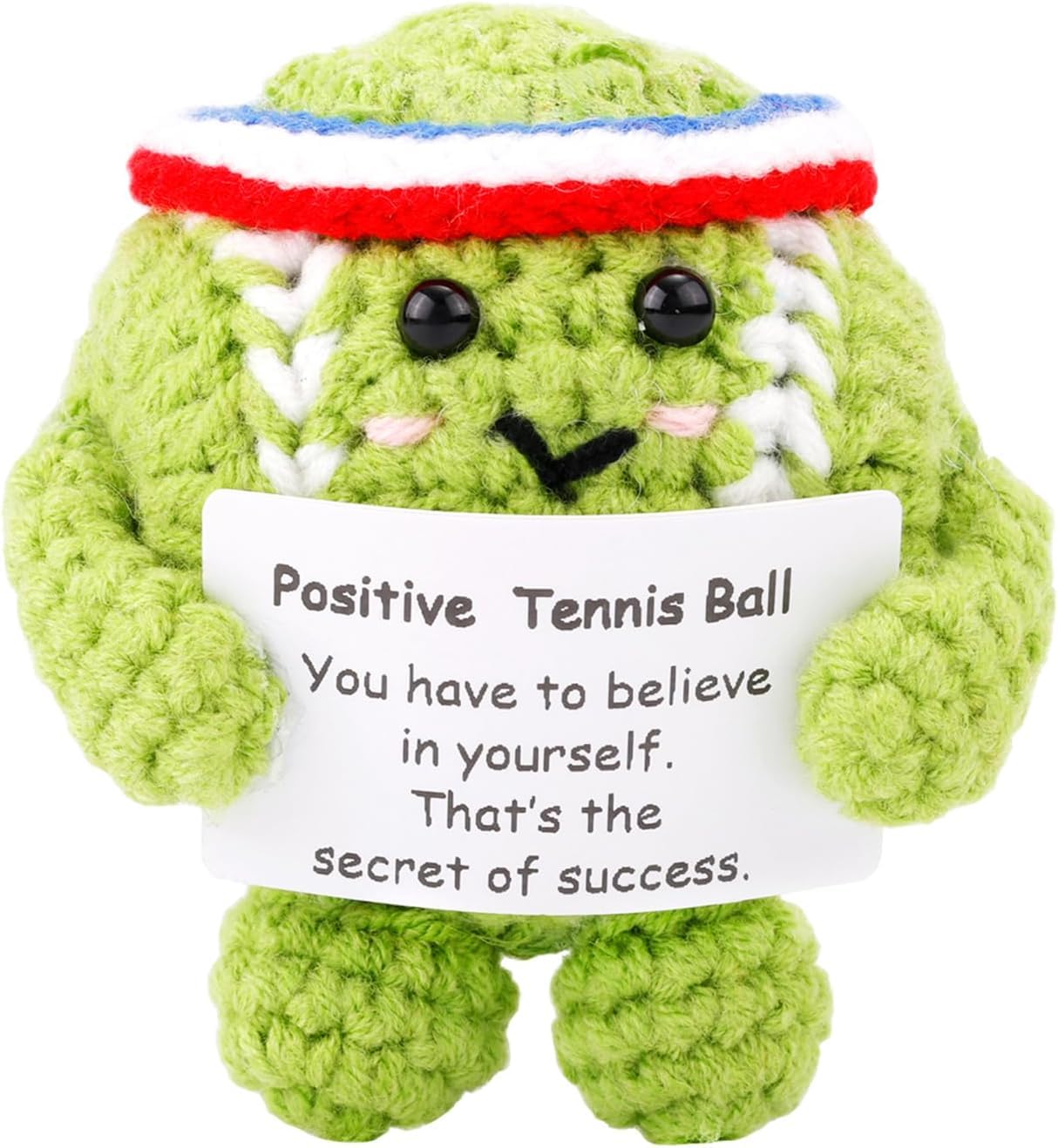 ALUNME Handmade Crochet Smiling Plush Tennis Ball, Funny Sports Gift with Positive Message Card, Cute Inspirational Decor for Tennis Lovers & Players, Unique Good Luck Gift for Matches — image 1