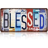 Vintage Blessed License Plate Wall Decor Metal Tin Sign for Home Bar Garage 12 x 6 Inches
