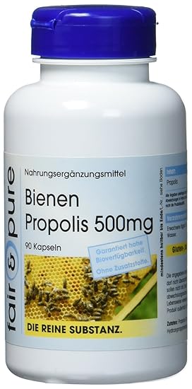 Bienen Propolis 500mg, natürlich, reich an Flavonoiden und Procyanidinen, ohne Magnesiumstearat, 90 Propolis-Kapseln