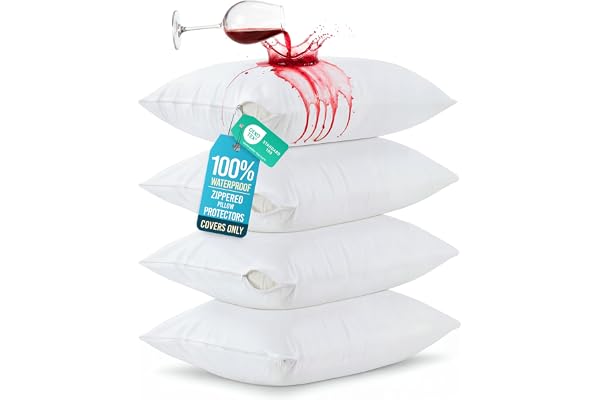 Beddora 4 Pack Pillow Protectors Queen Size – Waterproof Zippered Pillow Case Covers, Bed Bug & Dust Mite Proof Pillow Encase