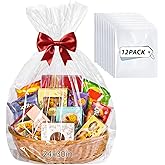 woric 12 Pcs Clear Cellophane Gift Bags 24x30 Inch Cellophane Wrap for Easter Gift Baskets Stuffers Large Basket Bags for Presents Stuffed Animal Candy Baby Bridal Shower