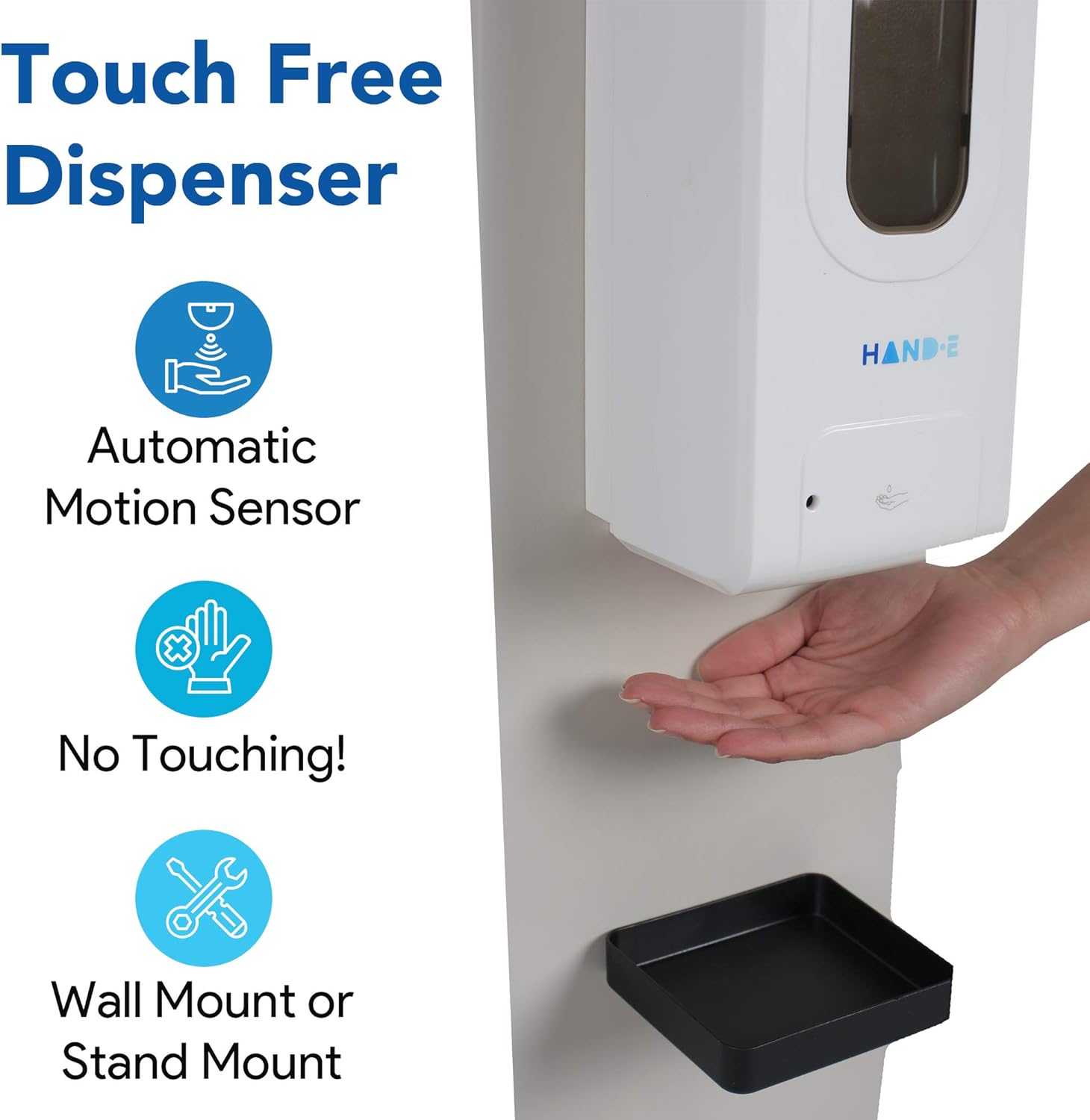 Automatic Hand Sanitizer Dispenser Stand with Face Mask Dispenser - Universal Touchless Hand Soap Dispenser - Liquid or Gel Hand Sanitizer Station - Wall Mounted or Stand - Drip Catcher Tray - White: Kitchen & Dining