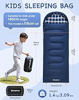 KingCamp Kids Sleeping Bag Flannel Liner 4 Season Lightweight 170x70cm view 2