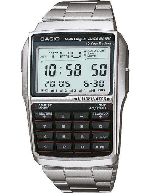 Casio Men's Silver Tone 25 Memory Calculator Databank Watch, Black