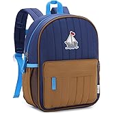 VASCHY Toddler Boys Backpack, Kids' Small Lightweight Quilted Color-blocked Bookbag School Backpack for Kindergarten Children Navy Brown