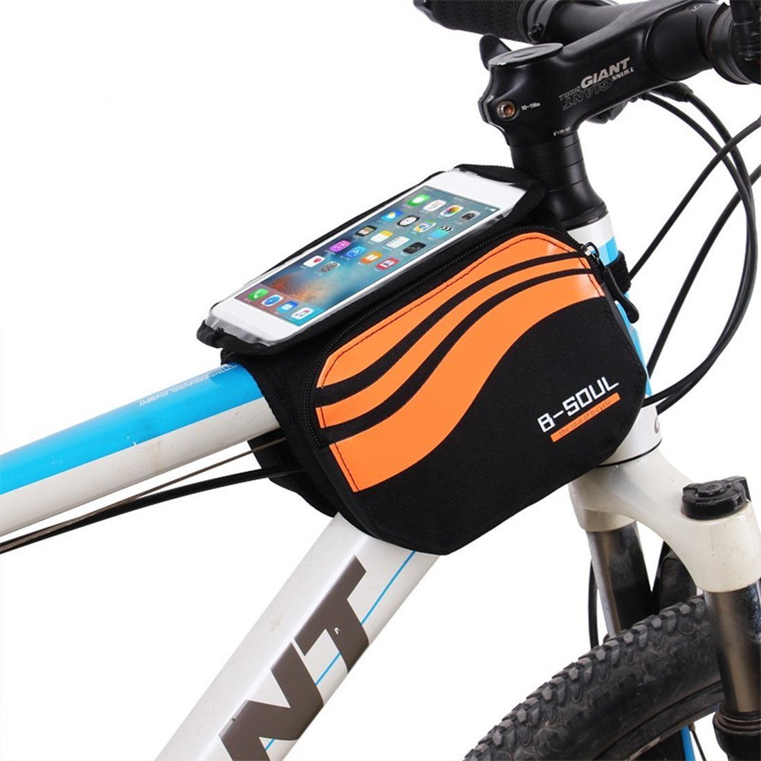 Bike Front Handlebar Bag 5.8 Inch PVC Mobile Cycling Handlebar Bag Bag for MTB Mountain for Bikes, Orange
