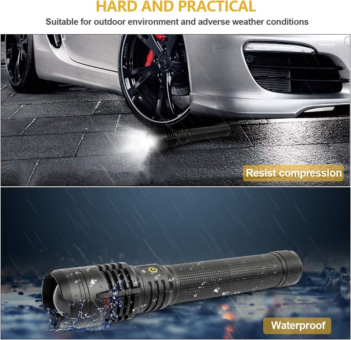 LED Tactical Flashlight, Tactical Torch Rechargeable 60000 Lumens, Adjustable Focus Handheld Waterproof Rechargeable Torch, Super Bright Portable Outdoor Torch Light: Sports & Outdoors