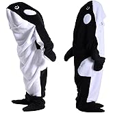 Deserthome Wearable Whale Blanket Onesie for Adult Costume, Super Soft Comfortable Whale Hoodie, Black Whale S