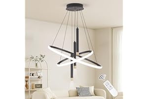ORANOOR LED Black Modern Chandeliers for Dining Room Bedrooms Living Room, Dimmable 24in 5250lm Kitchen Pendant Lamp Dining Room Light Fixtures Ceiling Hanging Over Table, 2 Ring Round Chandeliers